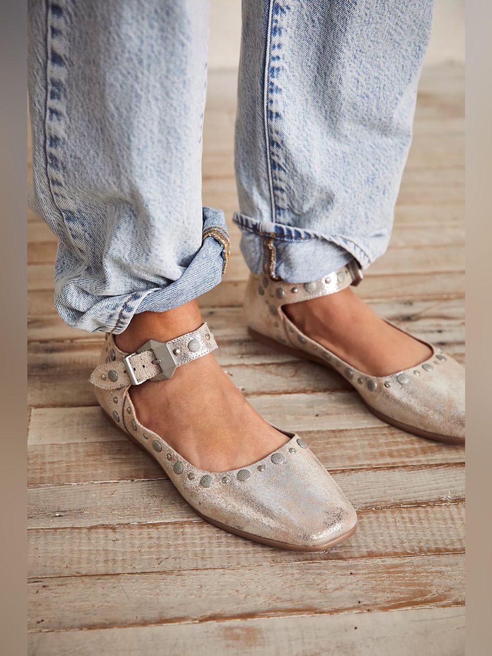 Free People Size 8 Champagne Mystic Mary Jane Flats